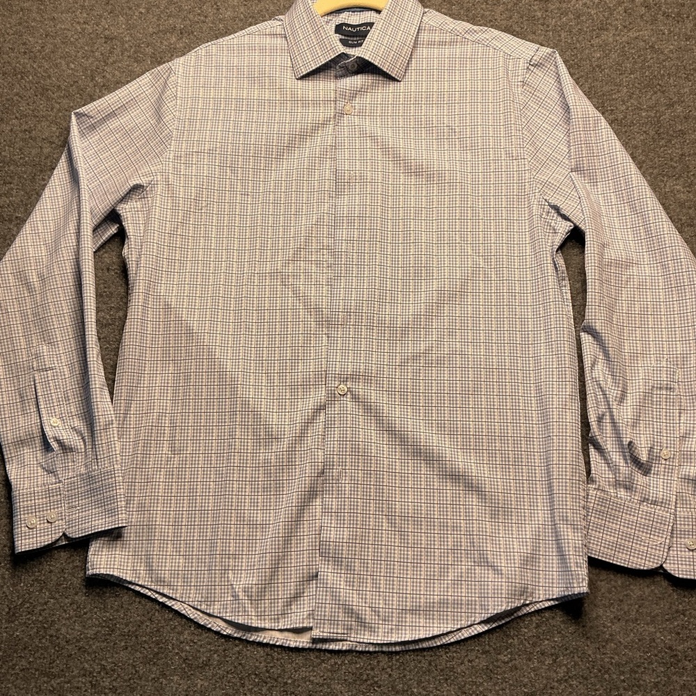 Nautica Men's Light Blue Plaid Dress Shirt